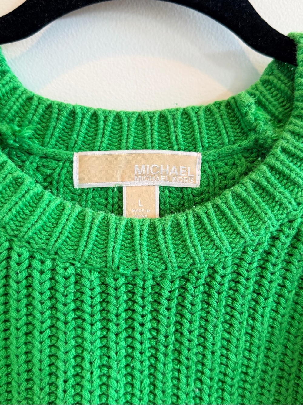 Michael Kors Bright Green Ribbed Knit Womens Long Sleeve Crewneck Sweater Size L - Picture 5 of 10